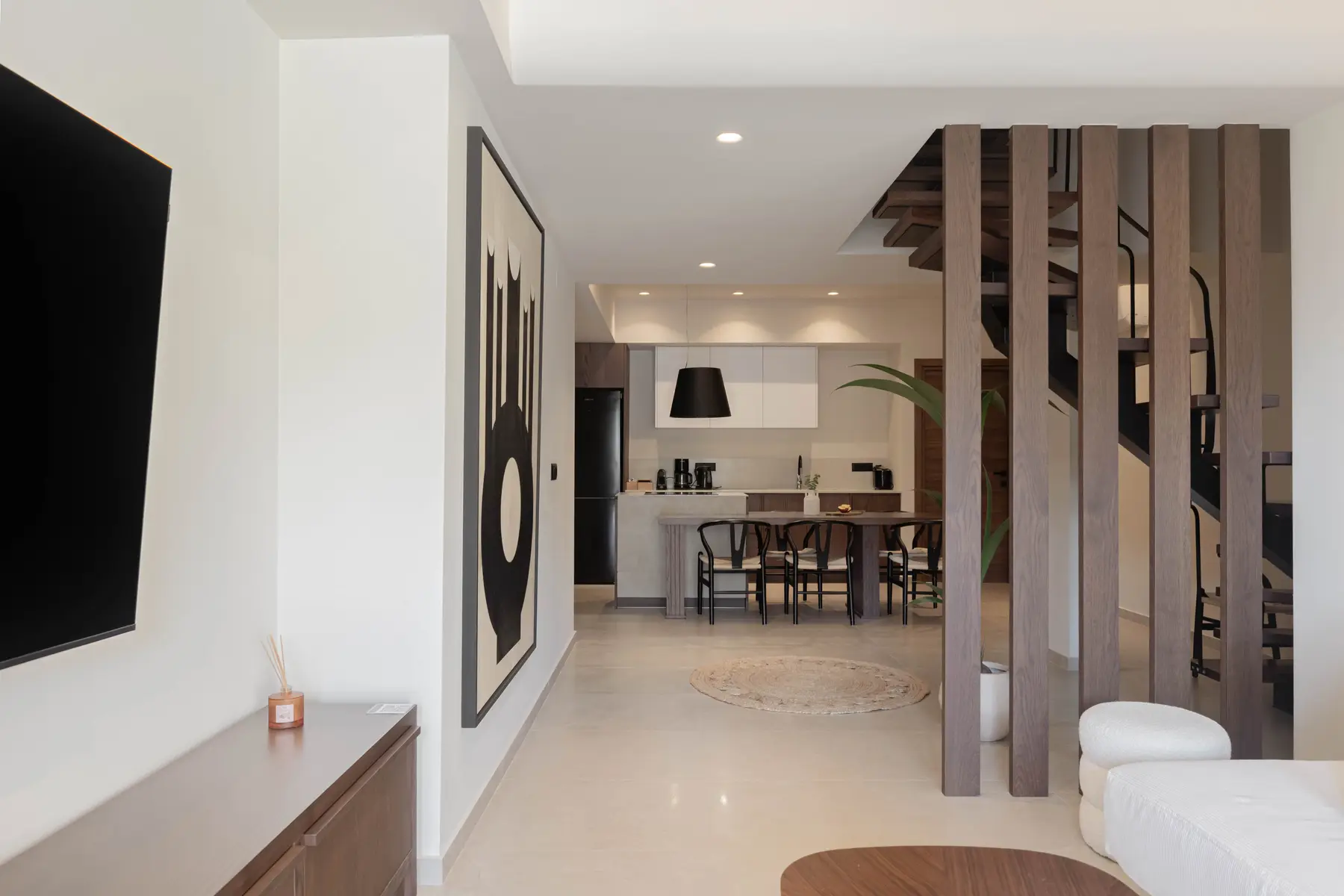 Living room of the Superior Suite behind its slatted oak screen